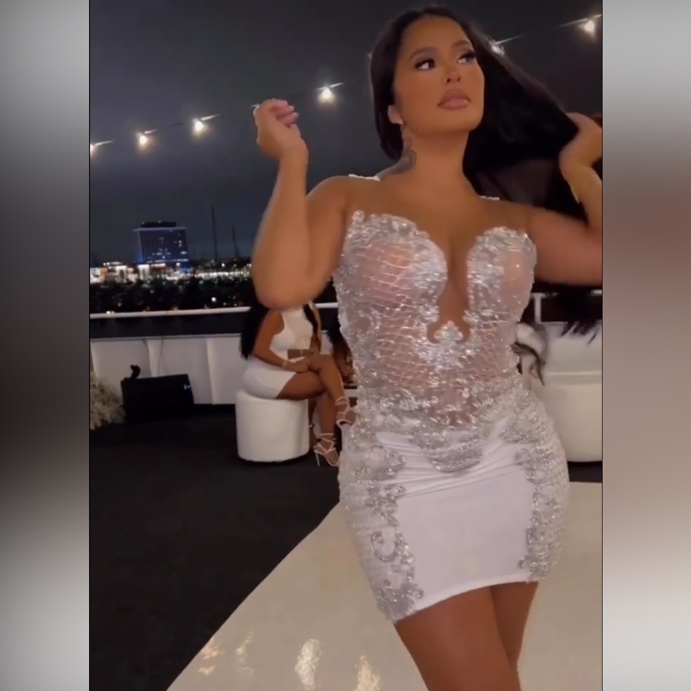 Embellished White Sheer Bodice Mini Dress